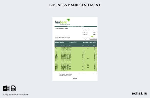 цифровая загрузка выписки по корпоративному счету HSA Bank Шаблон в формате Word